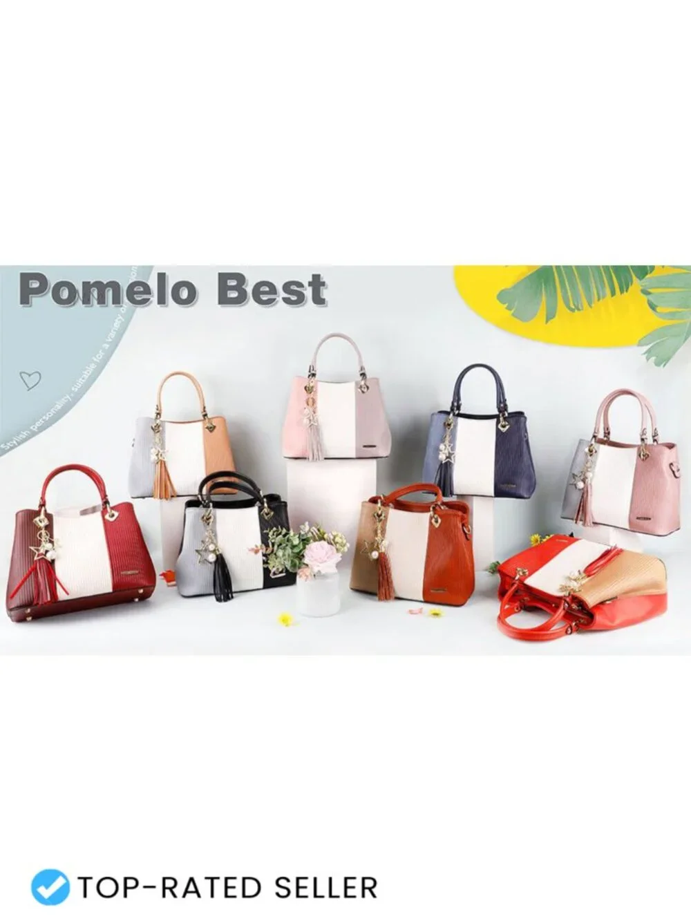 PU Leather Satchel Purse | Medium Top Handle Tote with Multiple Pockets,